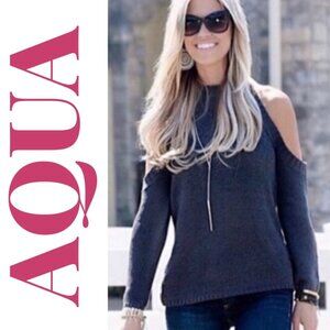 AQUA COLD SHOULDER HALTER KNIT SWEATER GRAY MINIMALIST, SIZE SMALL